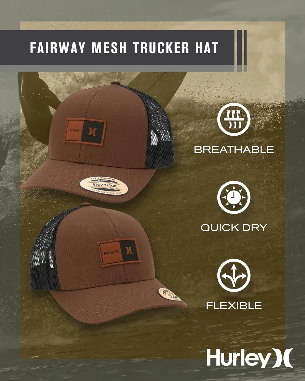 Hurley Men's Caps - Fairway Trucker Mesh Panel Baseball Cap Trucker Hat - Snap Back Hats for Men