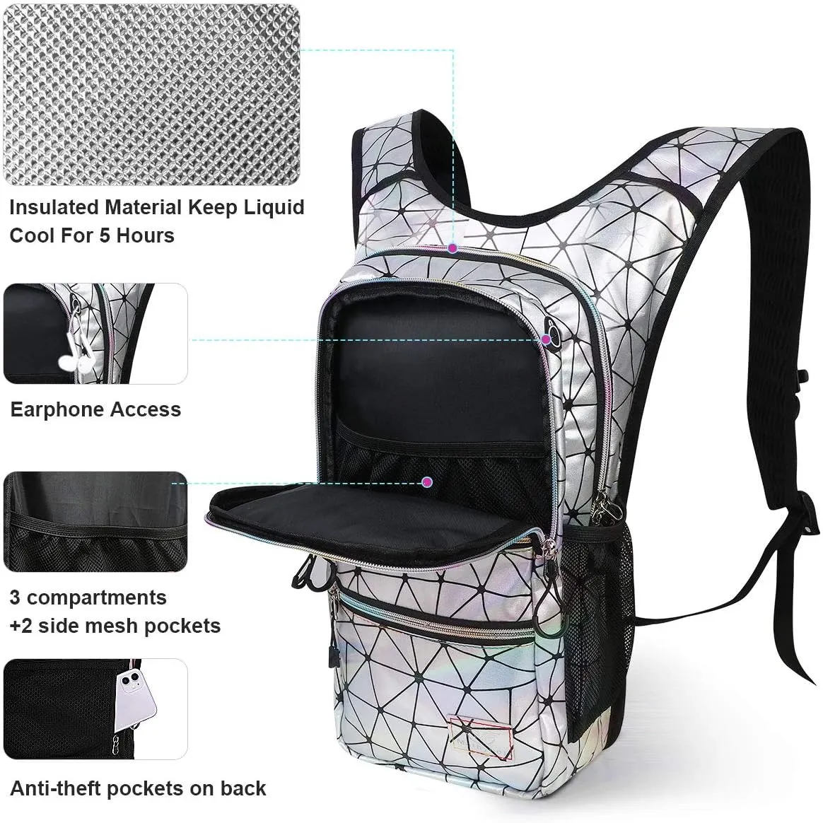 Hydration Backpack Pack, Water Backpack 20L Capacities Included 2L Hydration Bladder, Festival Essential - Rave Hydration Pack Hydropack Hydro for Hiking, Running, Biking, Festival Gear