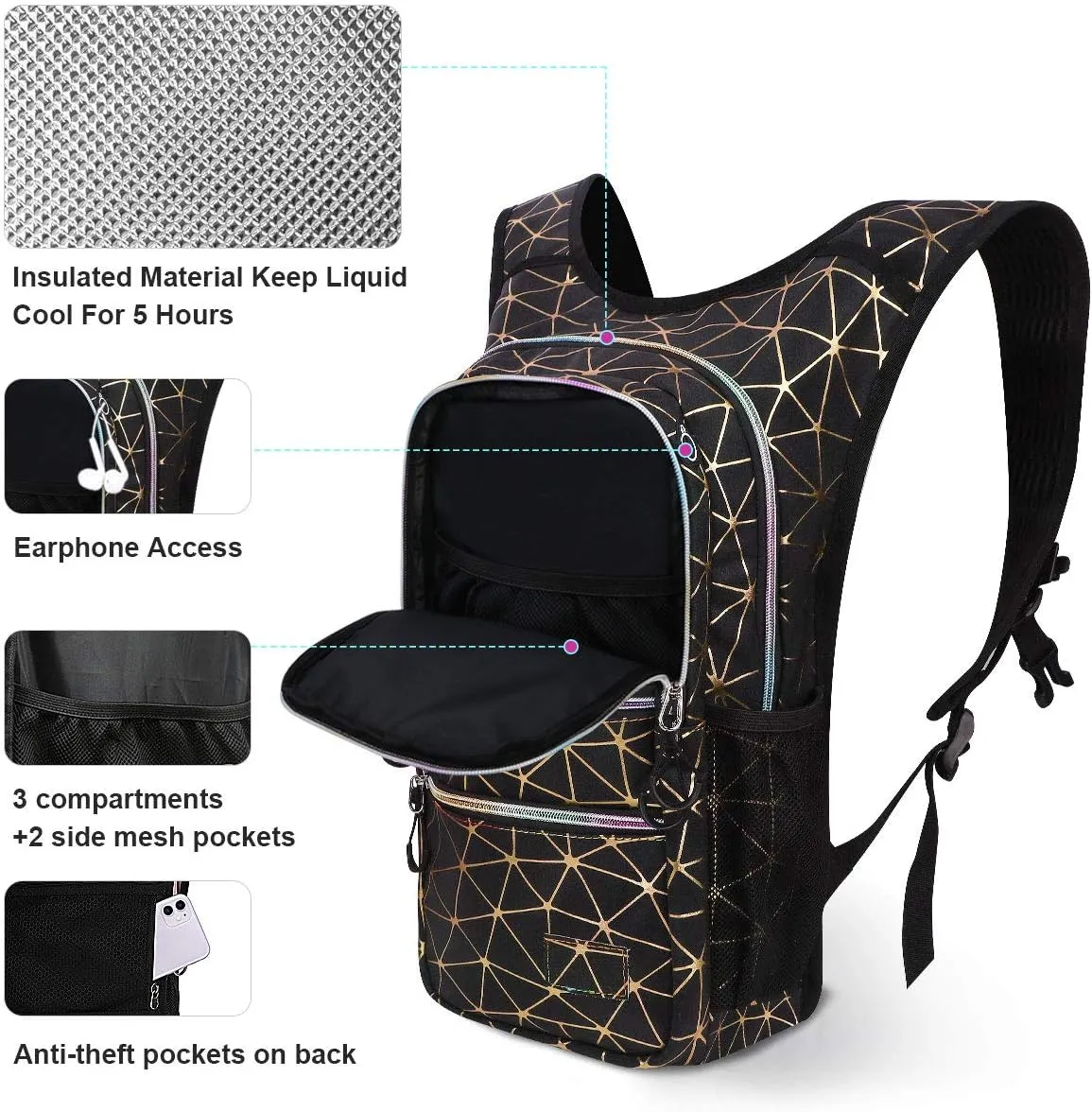 Hydration Backpack Pack, Water Backpack 20L Capacities Included 2L Hydration Bladder, Festival Essential - Rave Hydration Pack Hydropack Hydro for Hiking, Running, Biking, Festival Gear