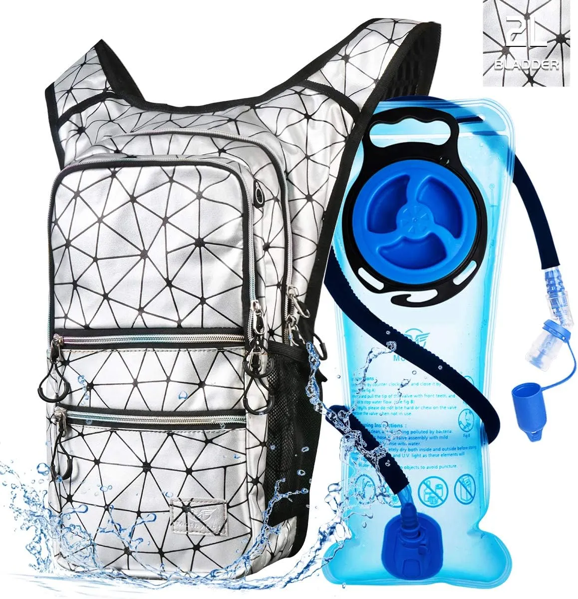 Hydration Backpack Pack, Water Backpack 20L Capacities Included 2L Hydration Bladder, Festival Essential - Rave Hydration Pack Hydropack Hydro for Hiking, Running, Biking, Festival Gear