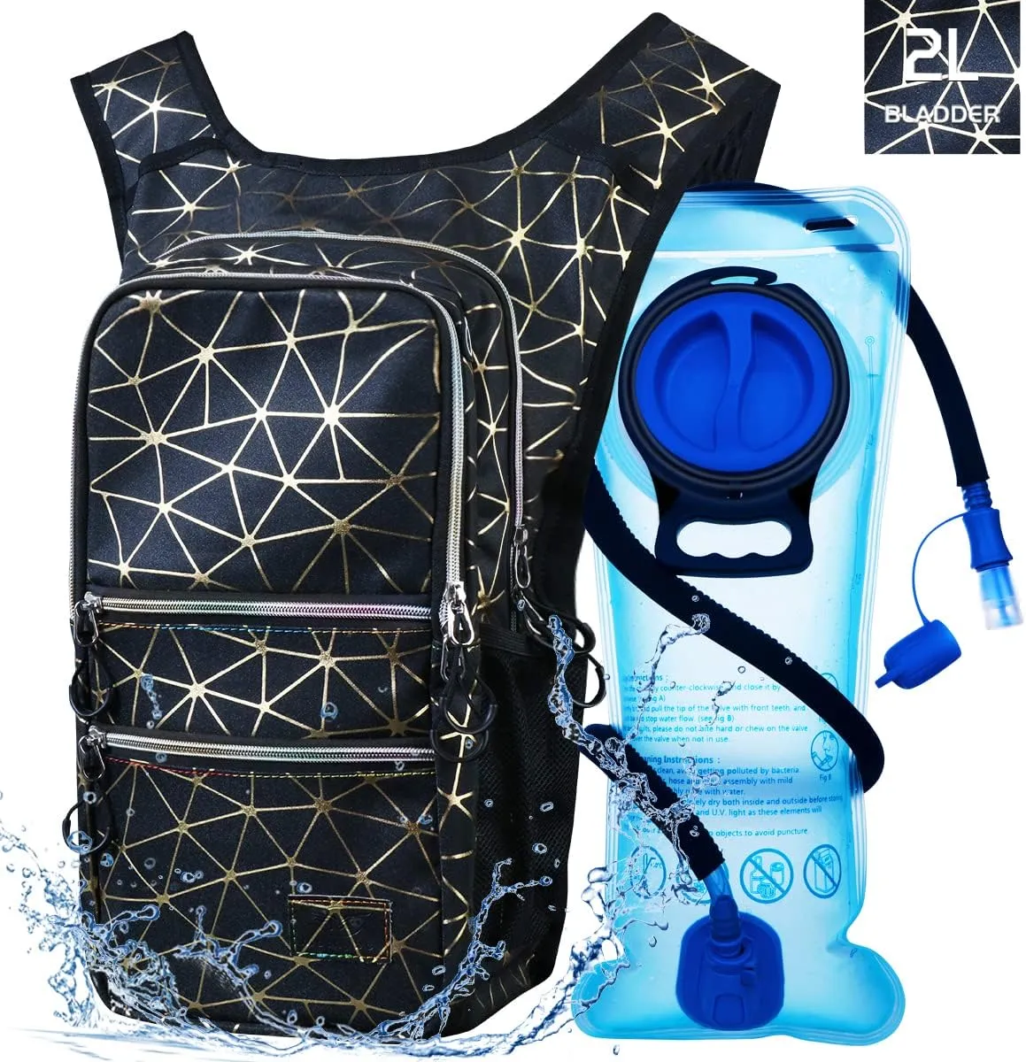 Hydration Backpack Pack, Water Backpack 20L Capacities Included 2L Hydration Bladder, Festival Essential - Rave Hydration Pack Hydropack Hydro for Hiking, Running, Biking, Festival Gear