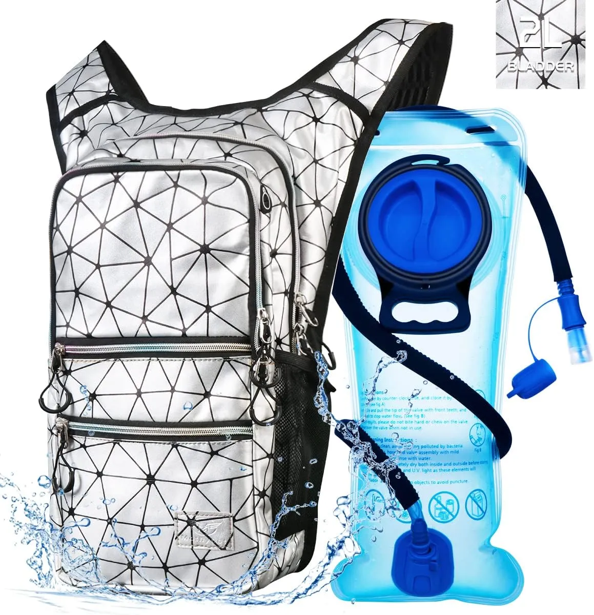 Hydration Backpack Pack, Water Backpack 20L Capacities Included 2L Hydration Bladder, Festival Essential - Rave Hydration Pack Hydropack Hydro for Hiking, Running, Biking, Festival Gear