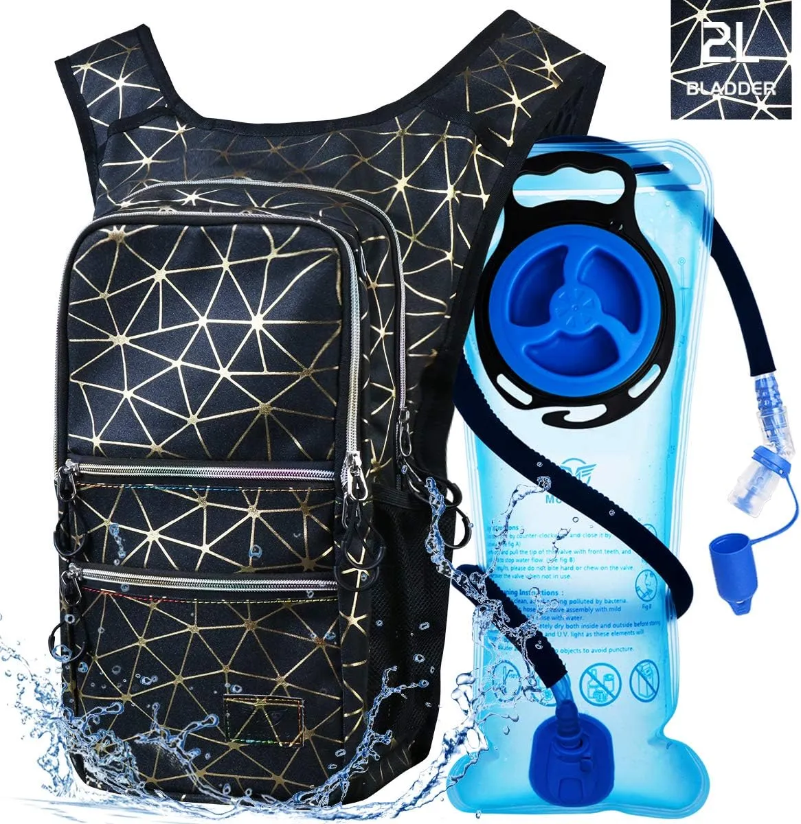 Hydration Backpack Pack, Water Backpack 20L Capacities Included 2L Hydration Bladder, Festival Essential - Rave Hydration Pack Hydropack Hydro for Hiking, Running, Biking, Festival Gear