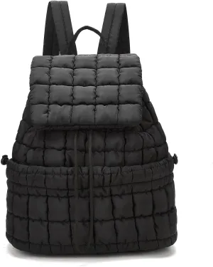 I IHAYNER Quilted Backpack Lightweight Puffer Backpack for Women Drawstring Padding Puffy Travel Daypacks Gym Bag for Ladies Black