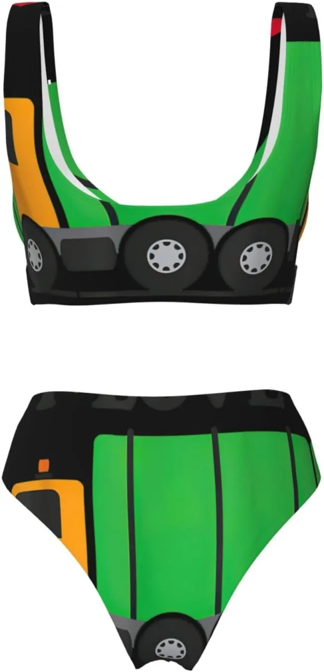 I Love Garbage Trucks Print Bikini Set for Women, Sexy Bikini Swimsuits Two Piece Swimsuits V Neck Bathing Suits