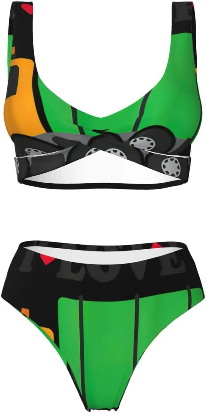 I Love Garbage Trucks Print Bikini Set for Women, Sexy Bikini Swimsuits Two Piece Swimsuits V Neck Bathing Suits