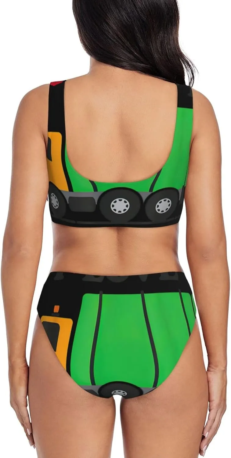 I Love Garbage Trucks Print Bikini Set for Women, Sexy Bikini Swimsuits Two Piece Swimsuits V Neck Bathing Suits