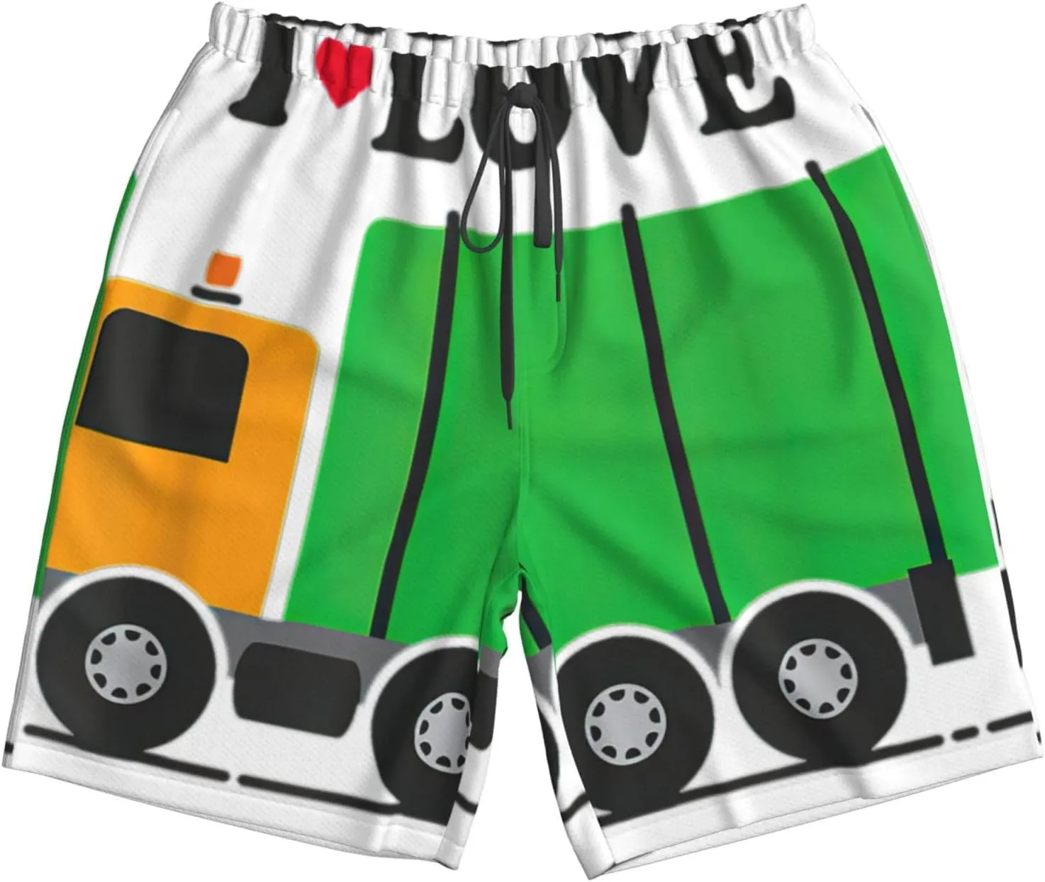 I Love Garbage Trucks Print Men's Beach Shorts,Stylish Swim Trunks for Men,Board Shorts for Surfing and Everyday Wear