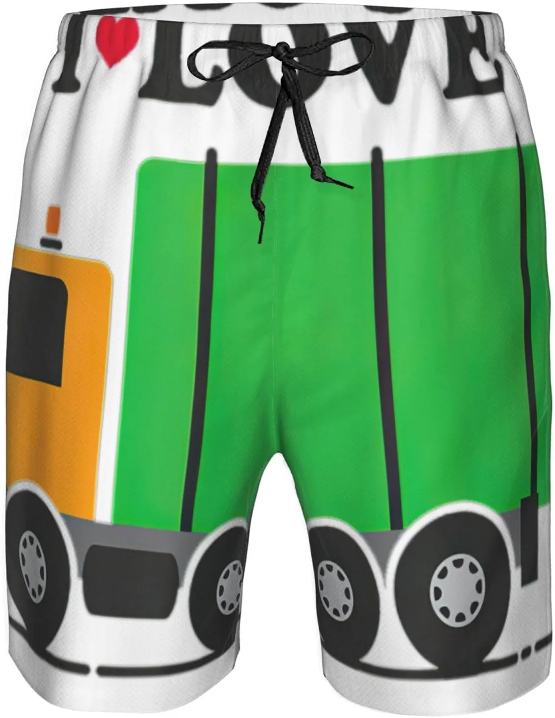 I Love Garbage Trucks Print Men's Beach Shorts,Stylish Swim Trunks for Men,Board Shorts for Surfing and Everyday Wear
