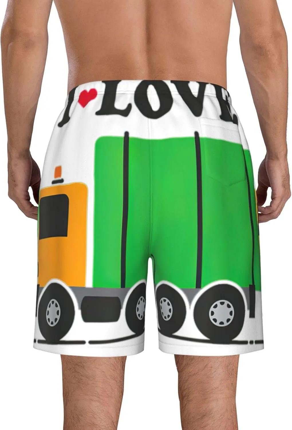 I Love Garbage Trucks Print Men's Beach Shorts,Stylish Swim Trunks for Men,Board Shorts for Surfing and Everyday Wear