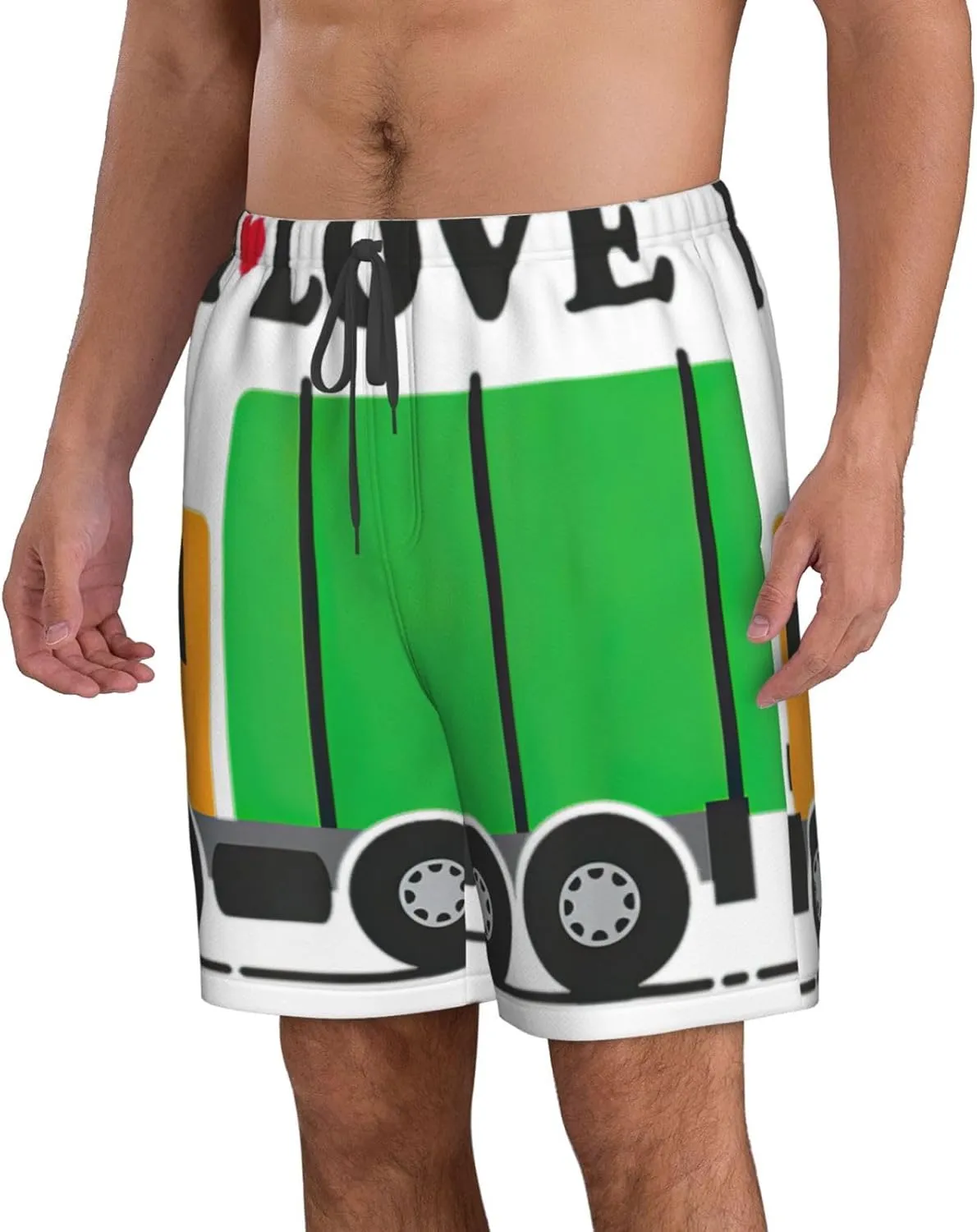I Love Garbage Trucks Print Men's Beach Shorts,Stylish Swim Trunks for Men,Board Shorts for Surfing and Everyday Wear
