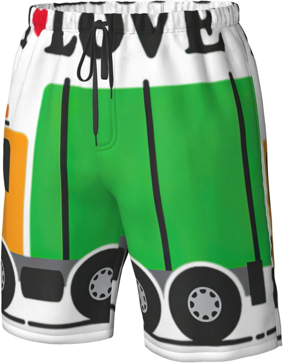 I Love Garbage Trucks Print Men's Beach Shorts,Stylish Swim Trunks for Men,Board Shorts for Surfing and Everyday Wear