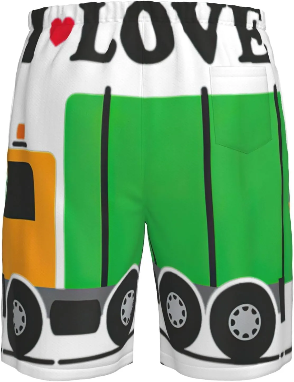 I Love Garbage Trucks Print Men's Beach Shorts,Stylish Swim Trunks for Men,Board Shorts for Surfing and Everyday Wear