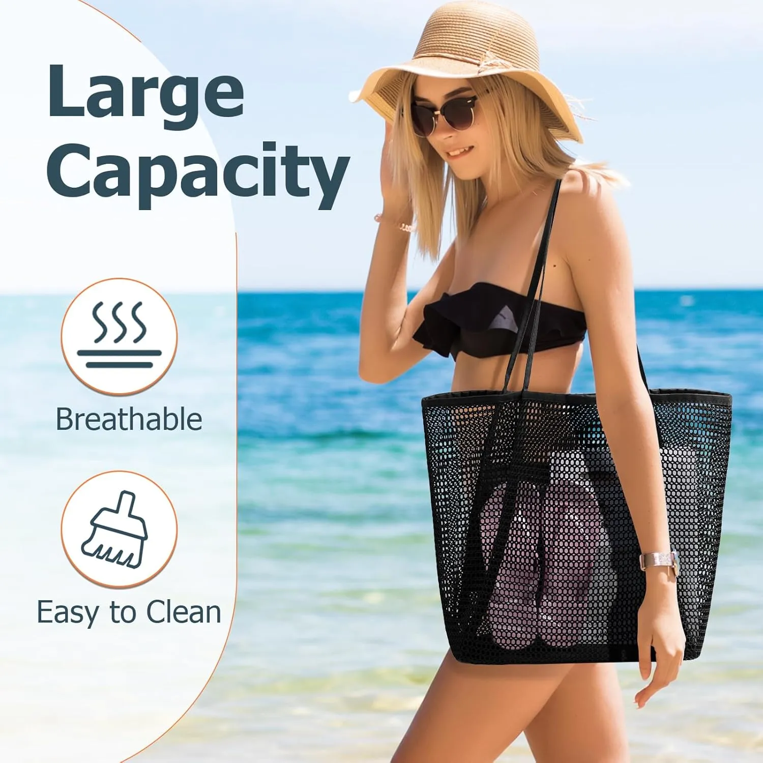 Iioscre Mesh Beach Tote Bags for Womens, Causal Hobo Pool Bags for Swimming Pools Vacations Beach Essentials