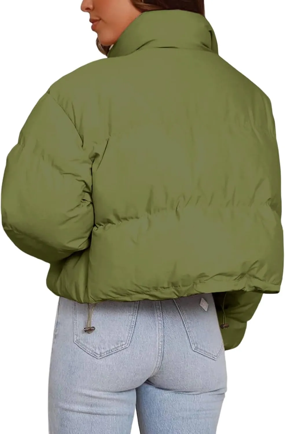 Imily Bela Womens Cropped Puffer Jackets Long Sleeve Stand Collar Coats Quilted Zipper Outerwear