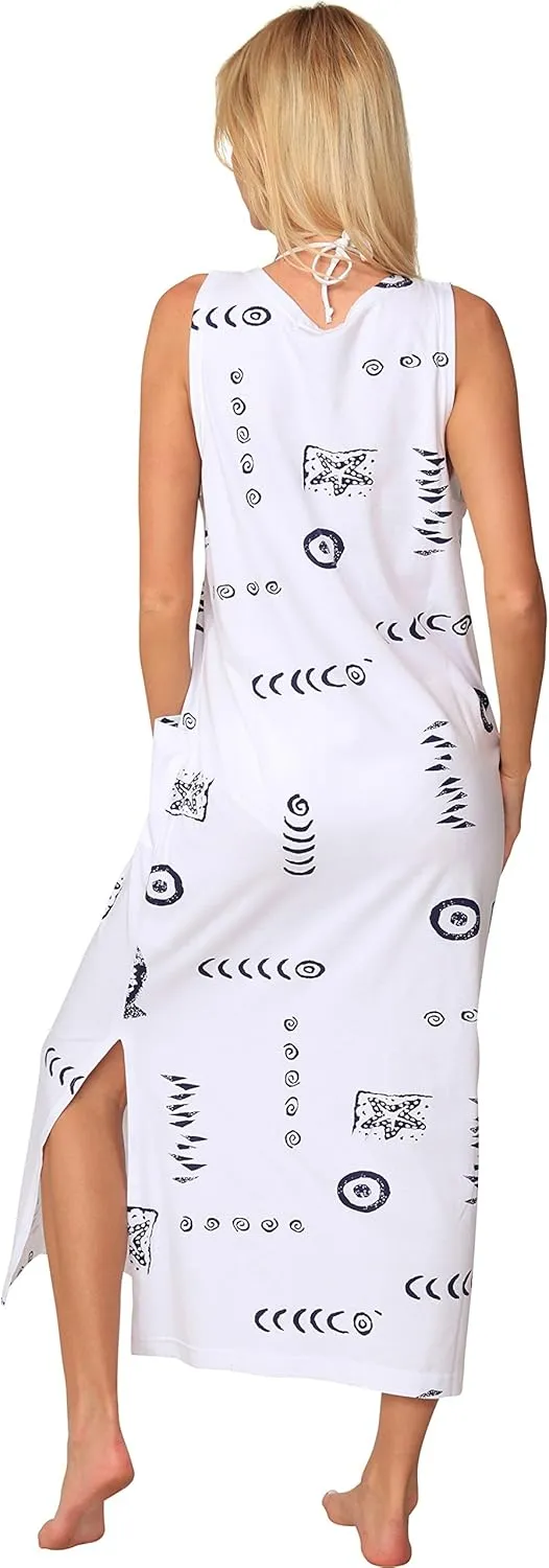Ingear Cotton Dress Long Casual Beach Summer Tank Print Tee Cover Up Plus Size