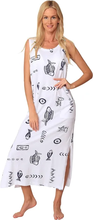 Ingear Cotton Dress Long Casual Beach Summer Tank Print Tee Cover Up Plus Size