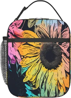 Insulated Lunch Box for Women Girls Kids Sunflower Lunch Box for Work,Picnic,School,Travel,Hiking,Beach or Fishing Polyester Colorful Sunflower Floral Flower Theme Lunch Bag