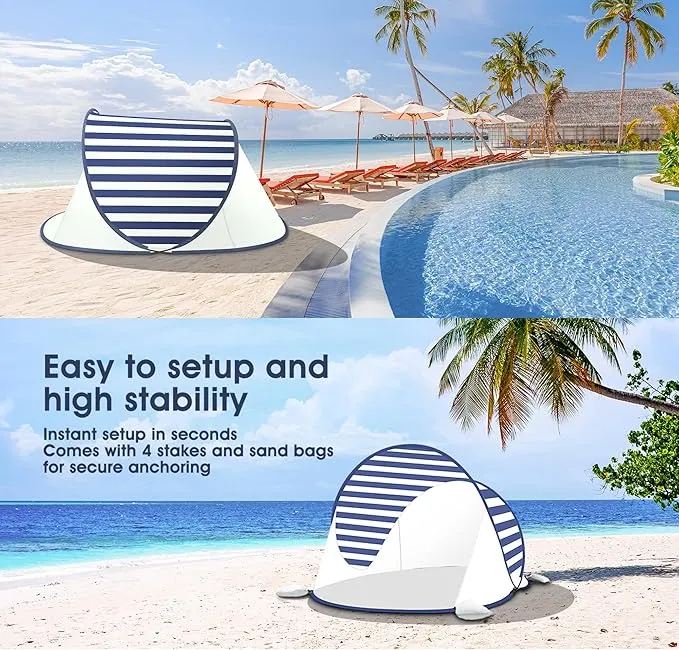 ISILER Pop Up Beach Tent, Portable Outdoor Beach Shade Tent, UPF 50  Baby Beach Shelter, Easy Setup Windproof Waterproof Beach Canopy