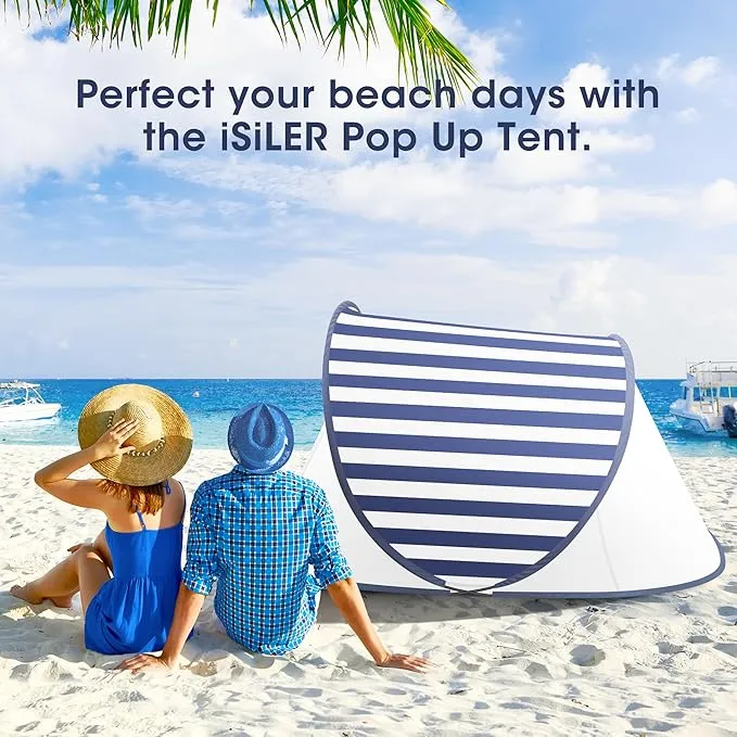 ISILER Pop Up Beach Tent, Portable Outdoor Beach Shade Tent, UPF 50  Baby Beach Shelter, Easy Setup Windproof Waterproof Beach Canopy