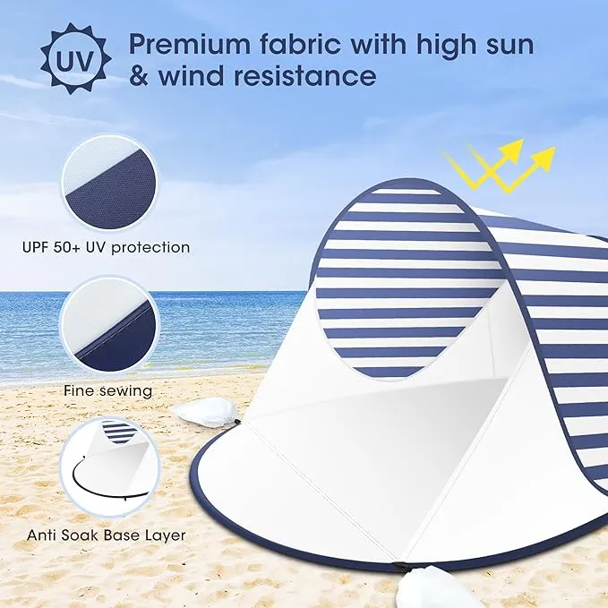 ISILER Pop Up Beach Tent, Portable Outdoor Beach Shade Tent, UPF 50  Baby Beach Shelter, Easy Setup Windproof Waterproof Beach Canopy