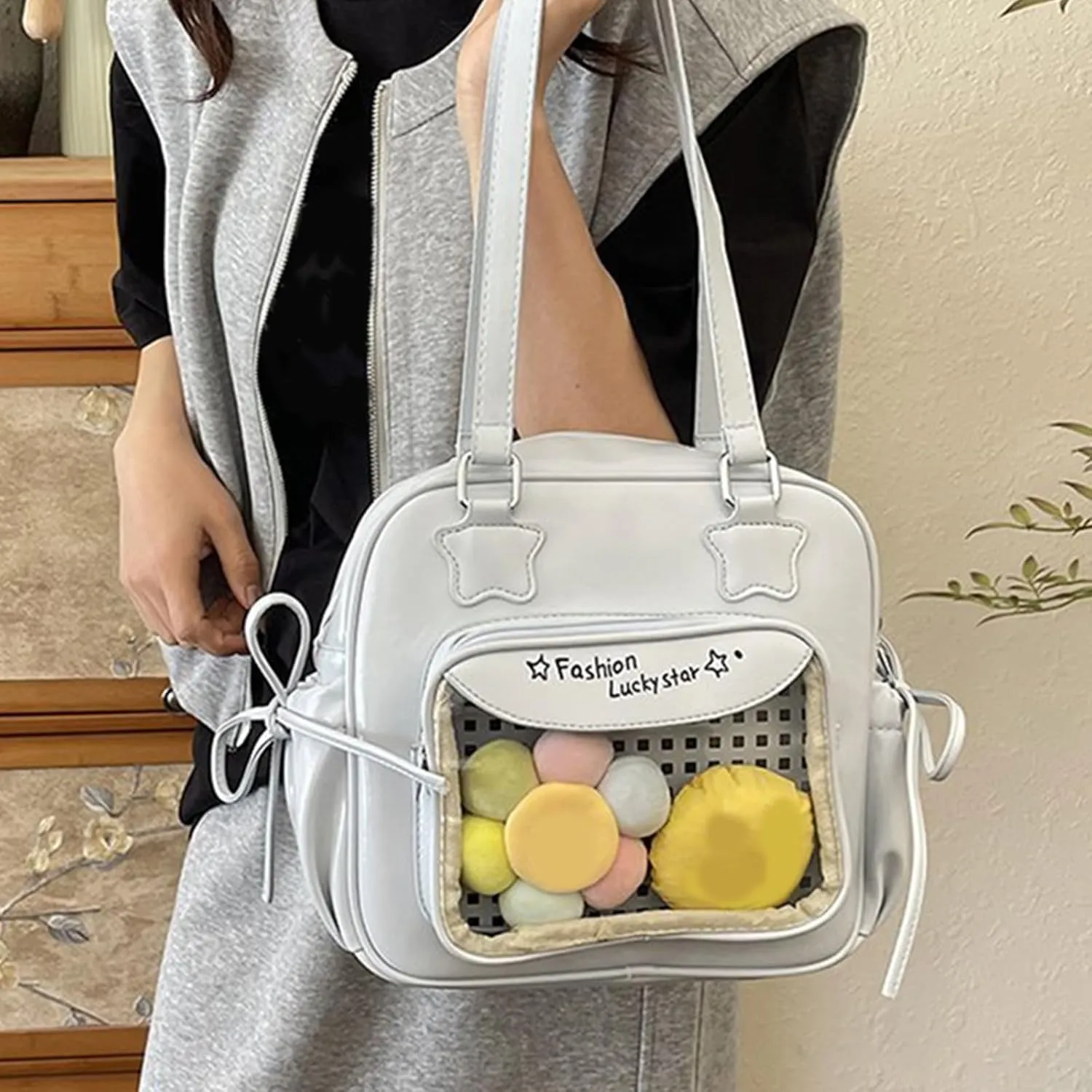 Itabag Toted Bag Clear Window for Pins Shoulder Bag Handbag Bag DIYS Cosplay Stachel Toted Bag Sweet Bows Purses Gifts