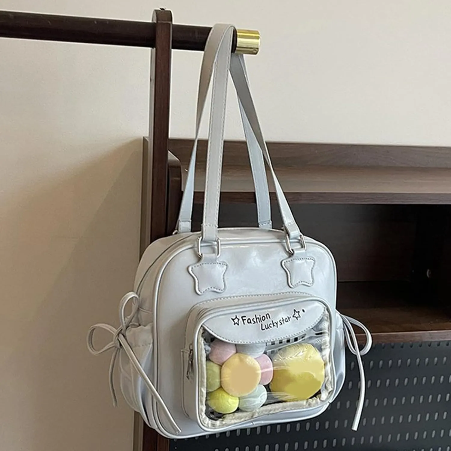 Itabag Toted Bag Clear Window for Pins Shoulder Bag Handbag Bag DIYS Cosplay Stachel Toted Bag Sweet Bows Purses Gifts
