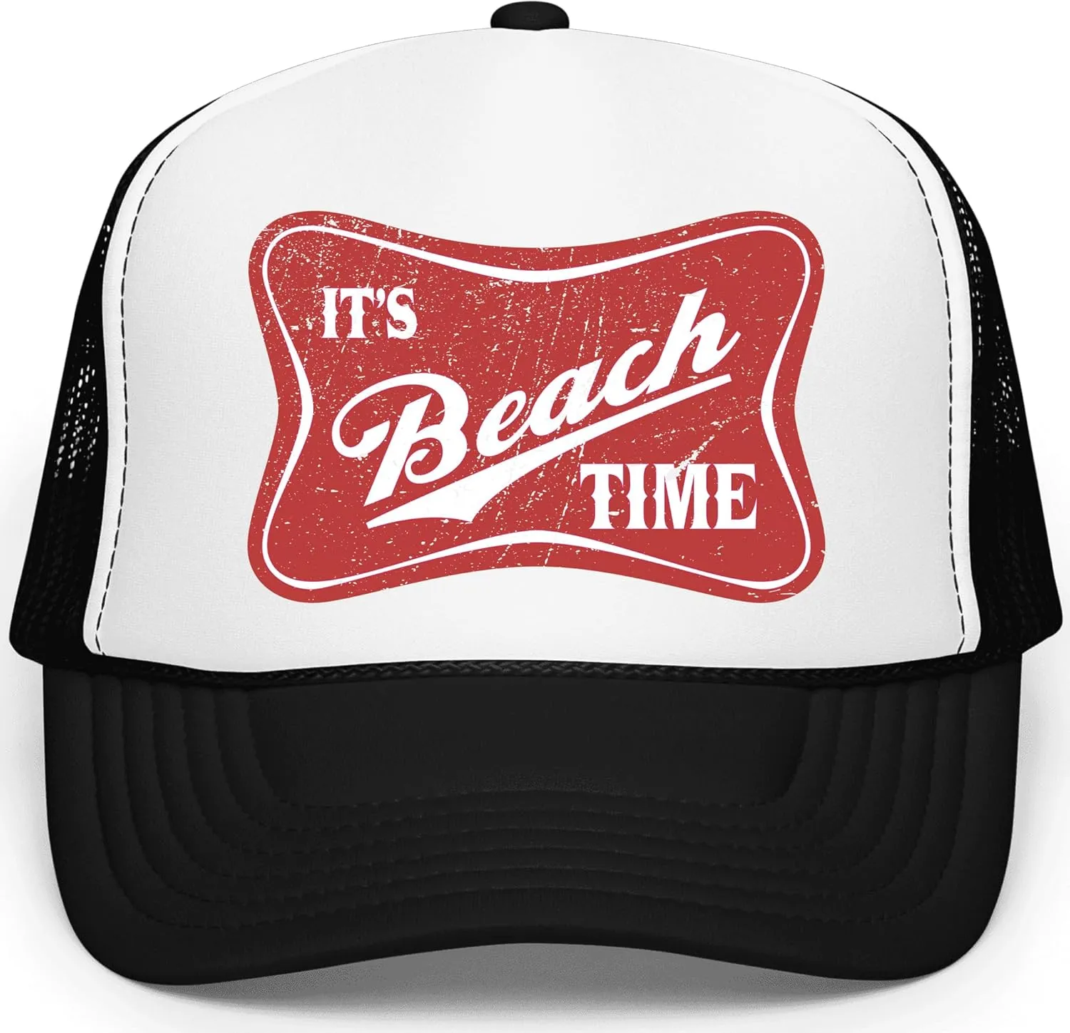 It's Beach Time Vintage Summer Classic 5 Panel Mesh Foam Front Trucker Hat Snap Back
