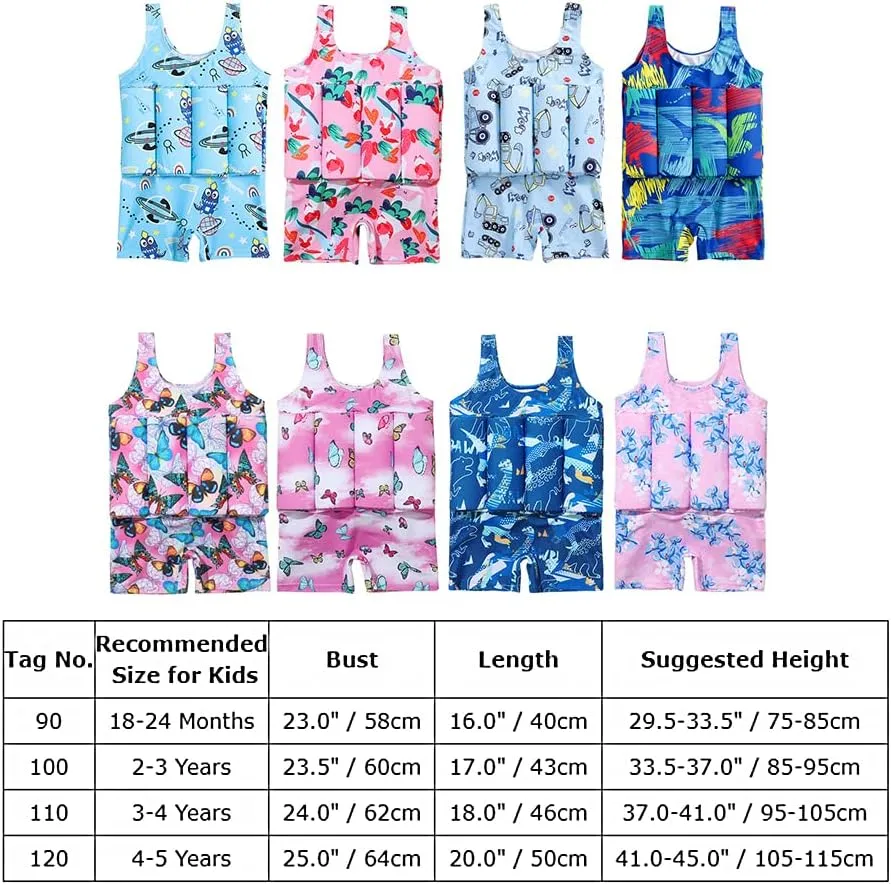 IWEMEK Boys Girls Floatation Swimsuit with Adjustable Buoyancy Baby One Piece Swimwear Float Suit Swim Vest Bathing Suit