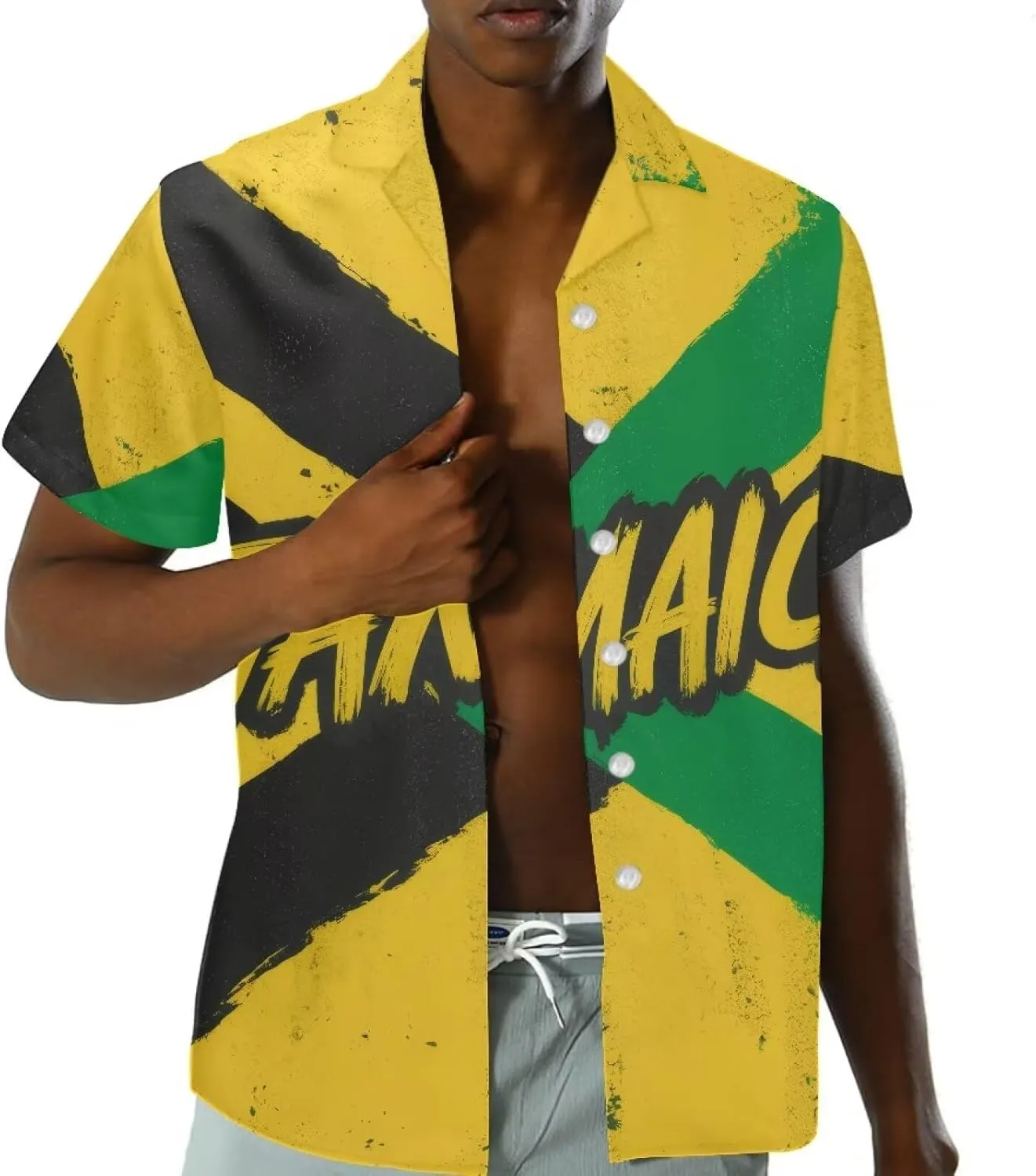 Jamaican 2 Piece Set Couple Outfits Women Jamaica Flag Short Sleeve Skinny Slim Dress Men's Shirt