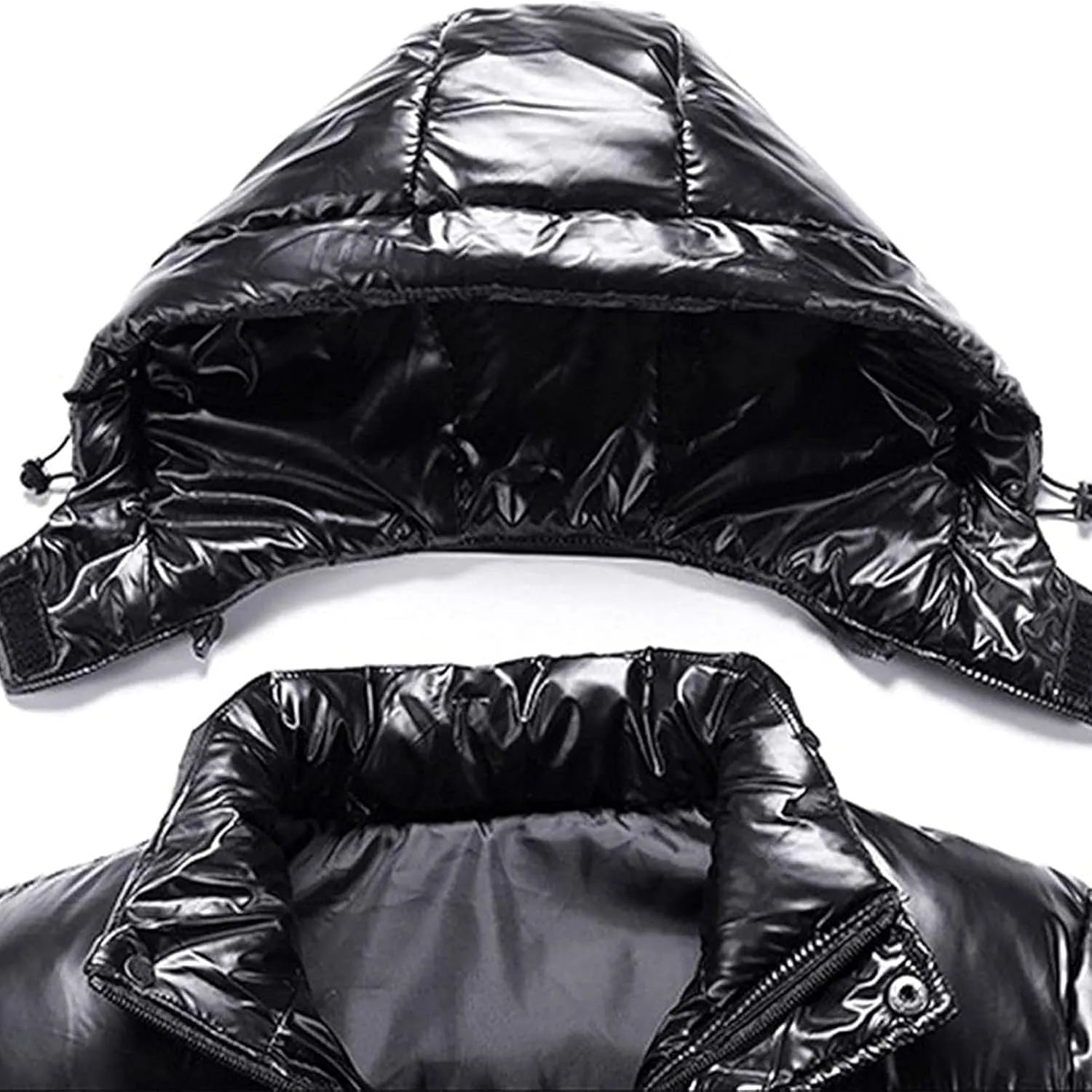 JEsilunmaMY Men's Thermal Shiny Hooded Puffer Jacket Winter Coats Water-Resistant Down Coats Insulated Padded Puffy Coat