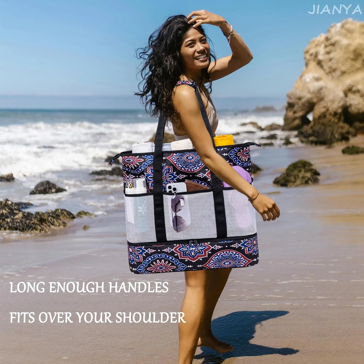 JIANYA Beach Bag XL Women Waterproof Beach Tote Pool Bags with Cooler Sandproof Beach Essentials for Beach Vacation Travel