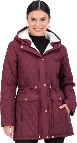 Jones NY Diamond-Quilted Jacket Anorak with Fur Lining - Winter Coats for Women, Black