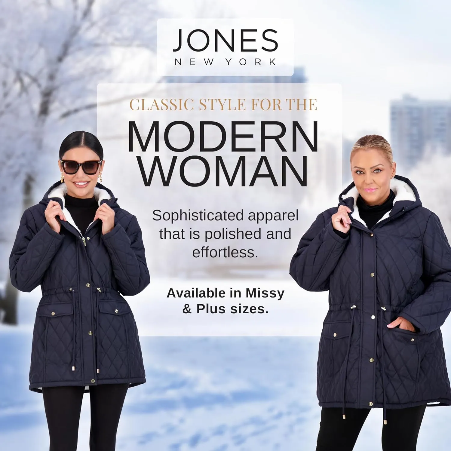 Jones NY Diamond-Quilted Jacket Anorak with Fur Lining - Winter Coats for Women, Black