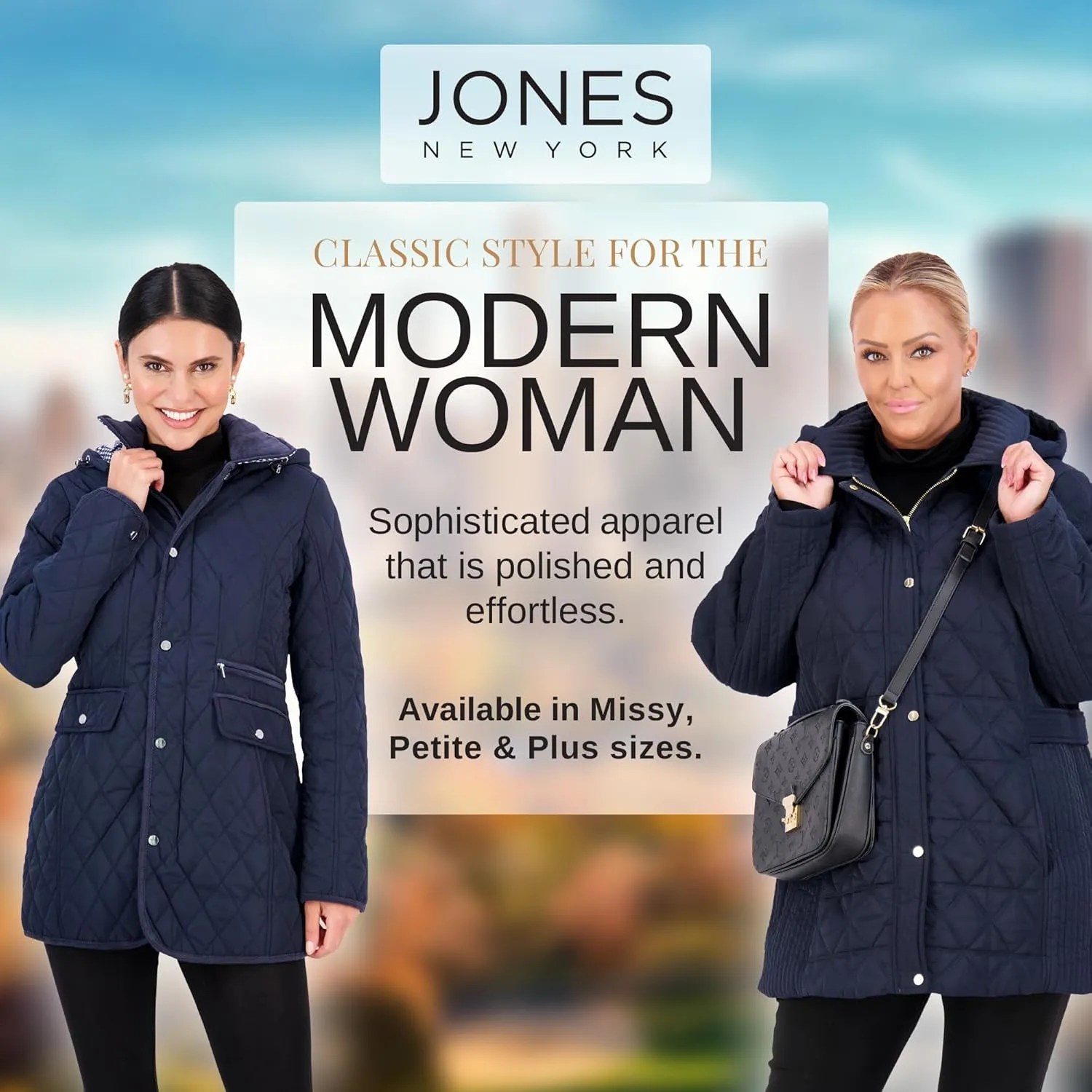 Jones NY Mid-Length Womens Quilted Jacket with Pockets - Winter Coats for Women, Black
