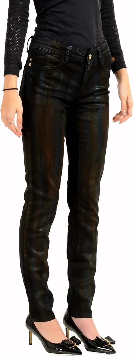 Just Cavalli Women's Painted Metallic Brushstroke Denim in Black Denim Black Denim 25 X 28