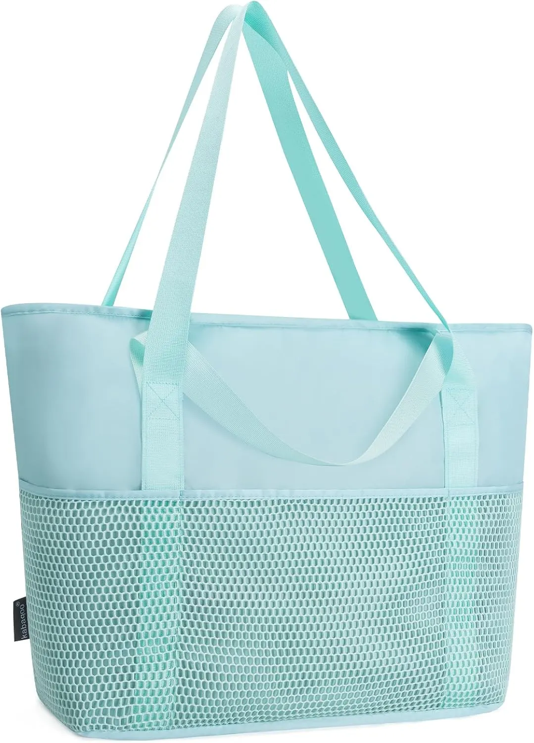 KABAQOO Large Beach Bag Waterproof Sandproof Tote Bag for Women with Zipper & Mesh Pockets for Pool Swim Travel Everyday