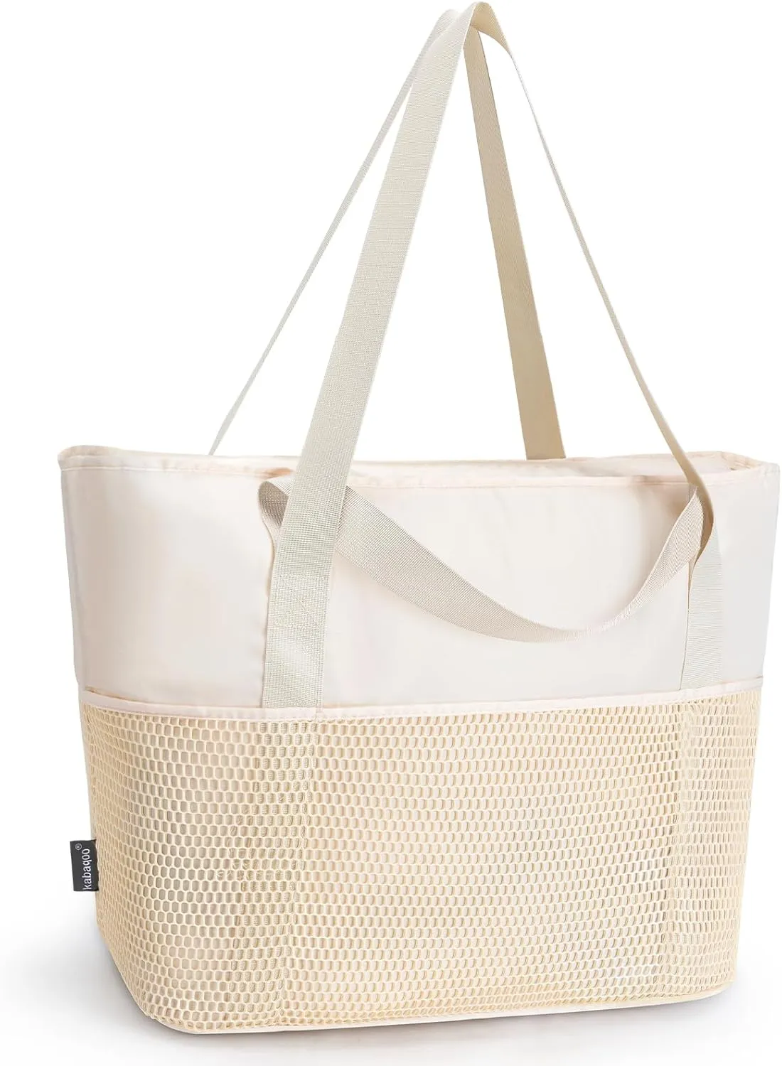 KABAQOO Large Beach Bag Waterproof Sandproof Tote Bag for Women with Zipper & Mesh Pockets for Pool Swim Travel Everyday