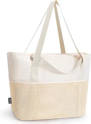 KABAQOO Large Beach Bag Waterproof Sandproof Tote Bag for Women with Zipper & Mesh Pockets for Pool Swim Travel Everyday