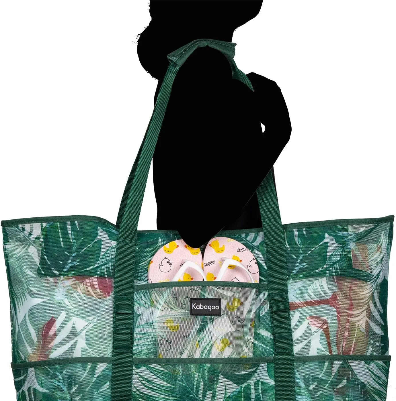 KABAQOO Mesh Beach Bag, Extra Large Beach Bags with 9 Pockets & Zipper Waterproof Lightweight Beach Tote for Beach/Pool Trip