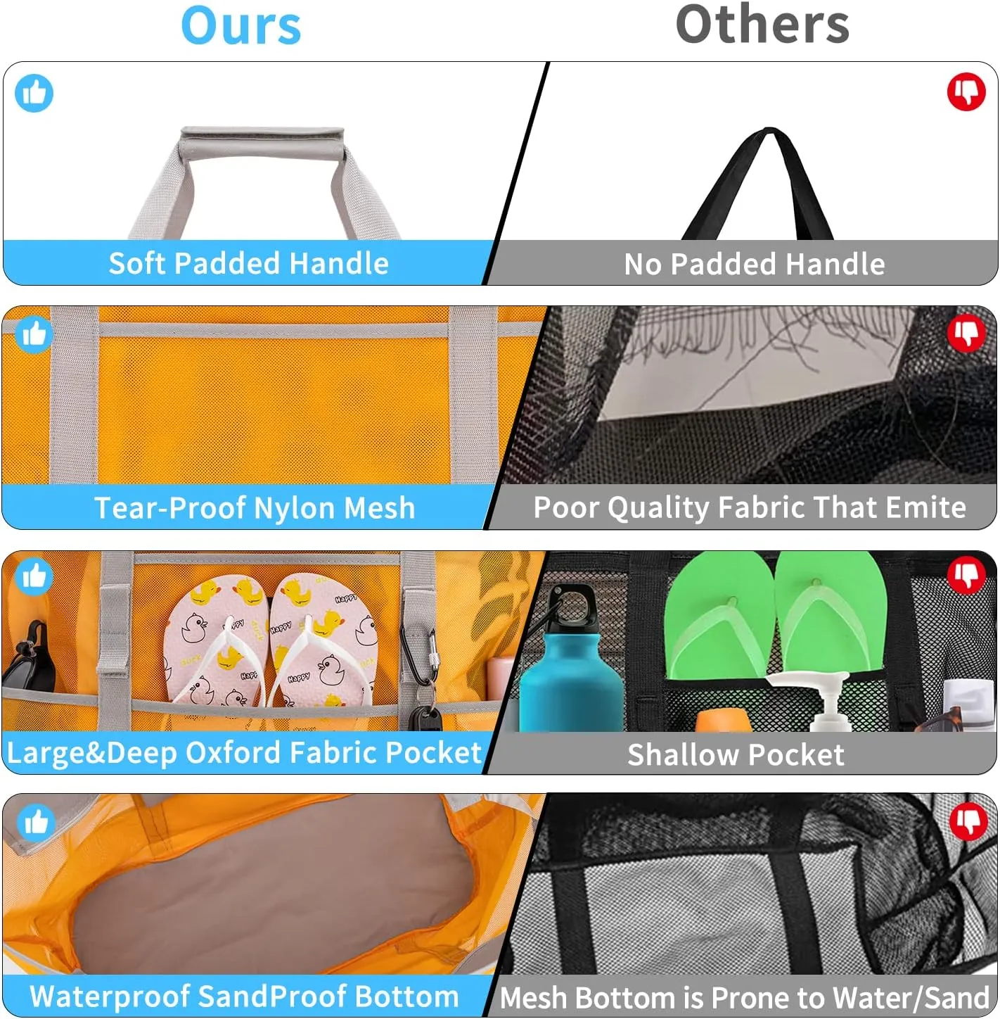 KABAQOO Mesh Beach Bag, Extra Large Beach Bags with 9 Pockets & Zipper Waterproof Lightweight Beach Tote for Beach/Pool Trip