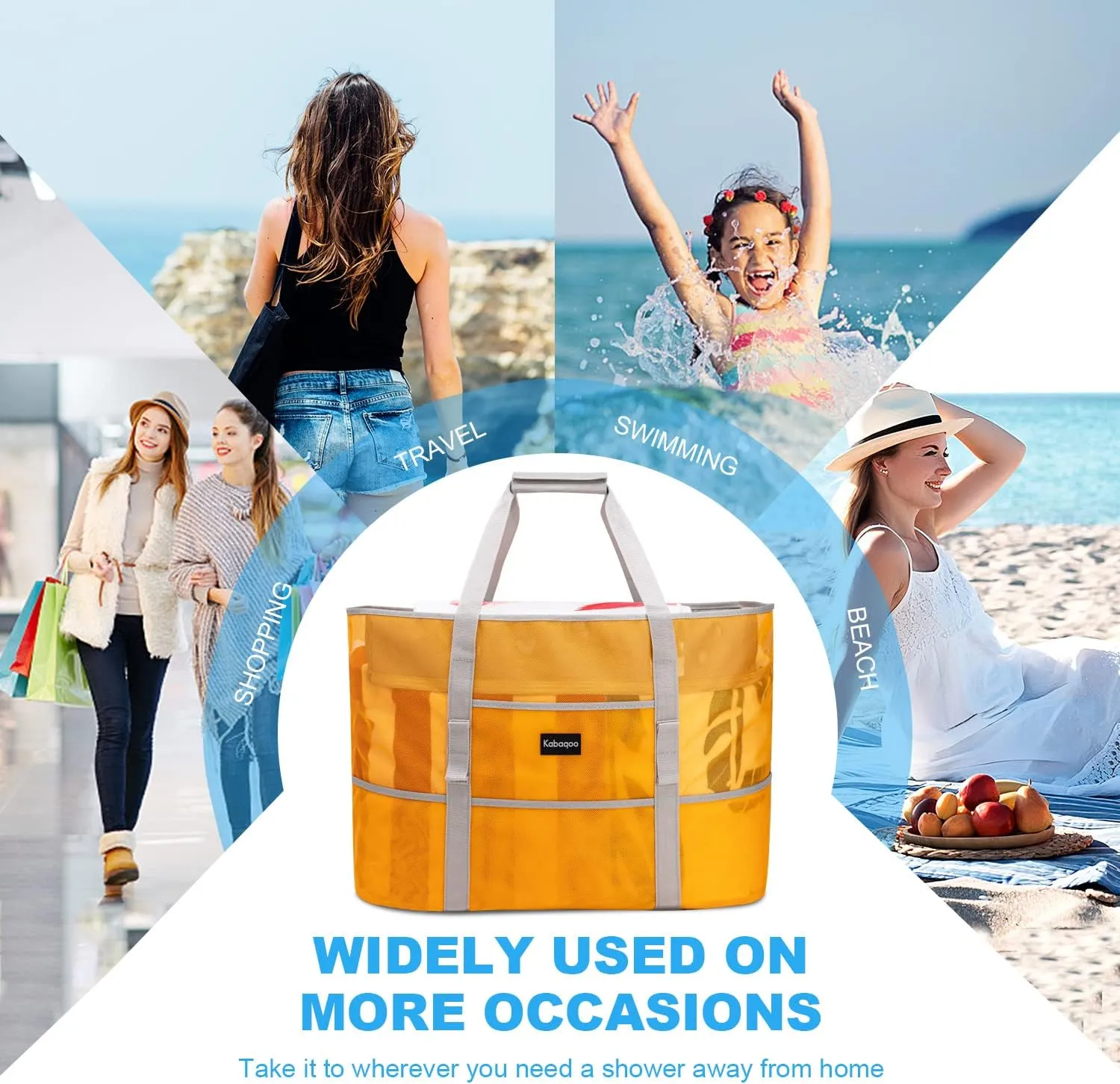 KABAQOO Mesh Beach Bag, Extra Large Beach Bags with 9 Pockets & Zipper Waterproof Lightweight Beach Tote for Beach/Pool Trip