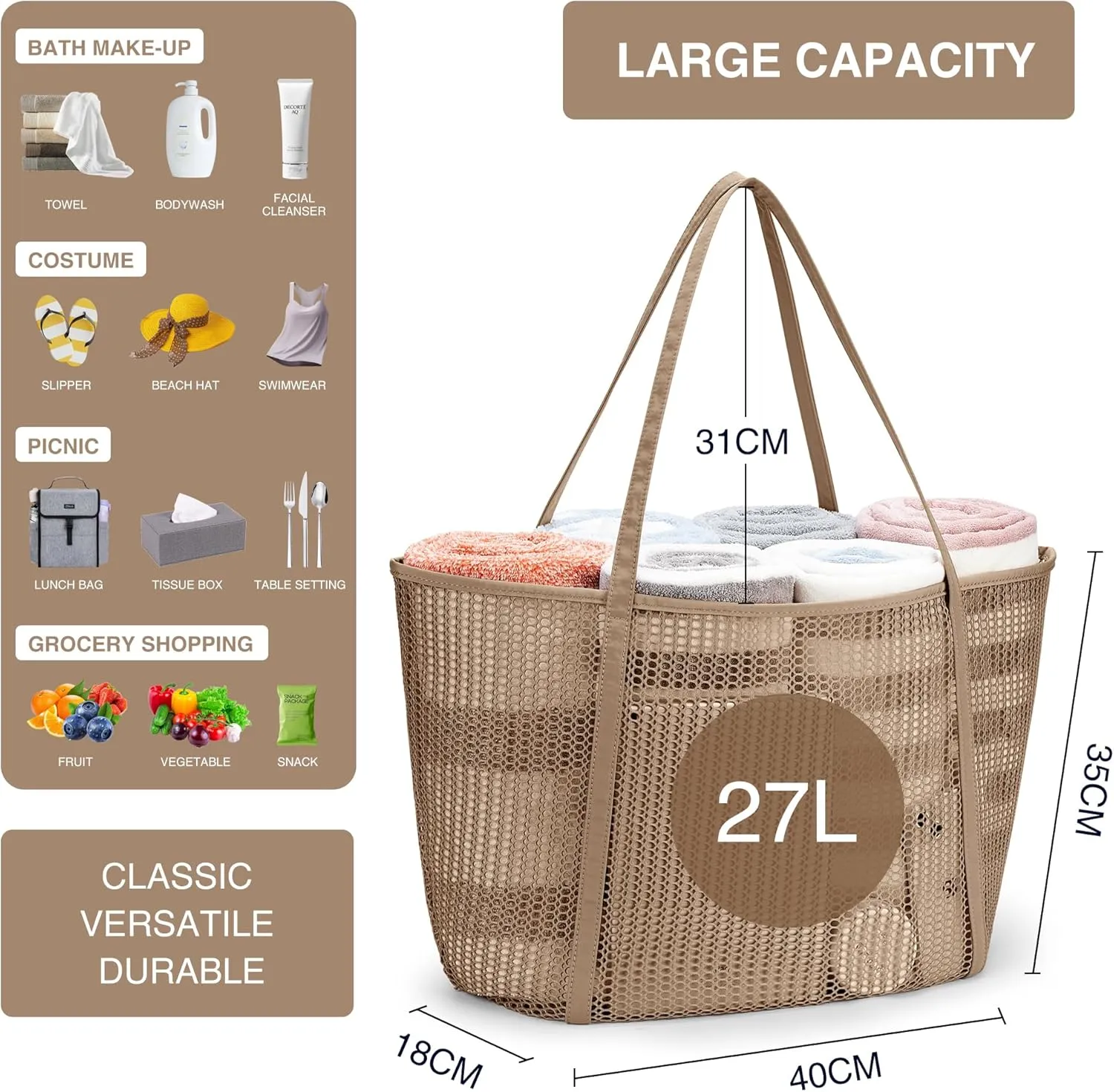 KALIDI FANCY FOREST Beach Mesh Tote Bag, Womens Shoulder handbag MAX 27L Grocery Bag