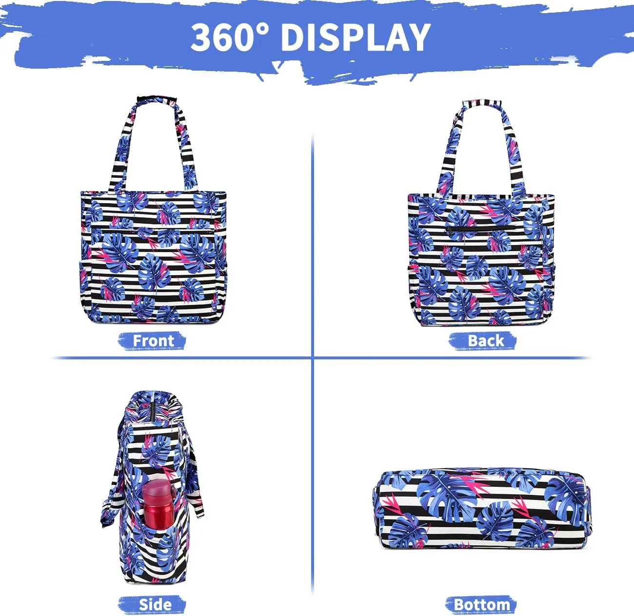 Kasqo Beach Tote Bags for Women, Waterproof Sandproof Large Pool Bag Stylish Zipper Beach Tote for Gym Travel Shopping School