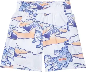 Kenzo Girl's Poplin All Over Print Shorts (Little Kids/Big Kids) White 12A (12 Big Kid)