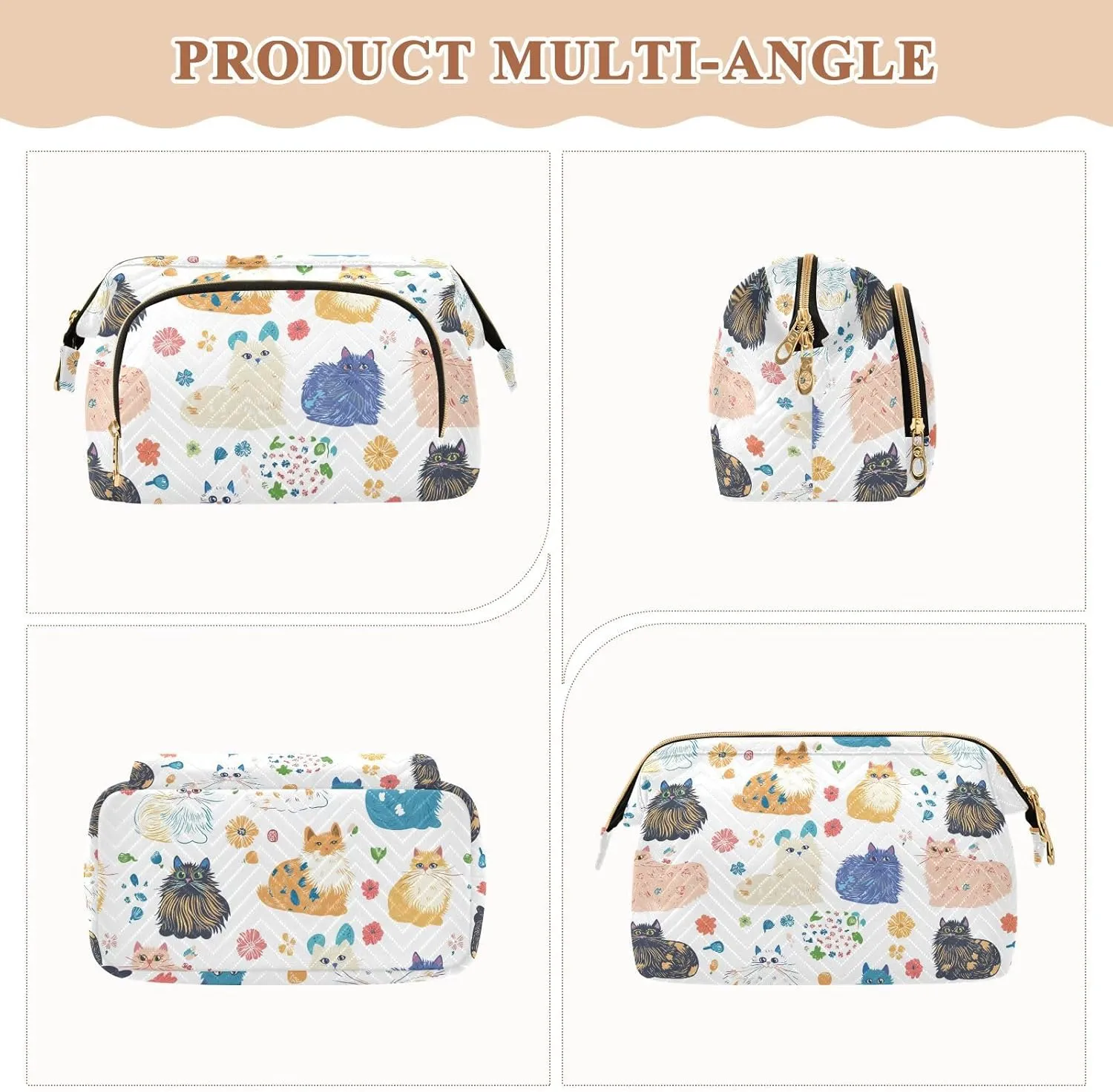 KLL Beauty Himalayancats White Makeup Bags Zipper Make Up Bags Cosmetic Bags For Purse for Makeup Organizer