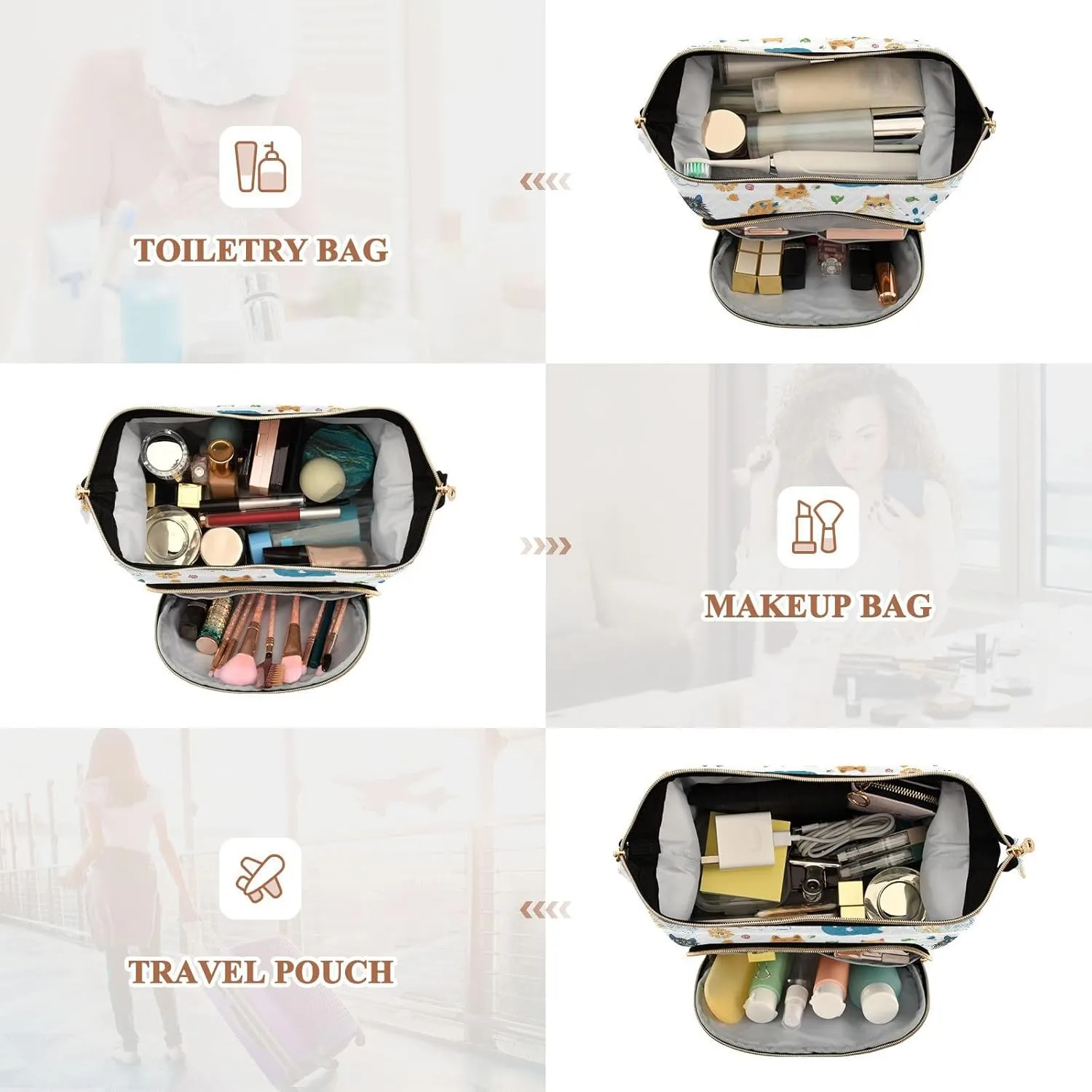 KLL Beauty Himalayancats White Makeup Bags Zipper Make Up Bags Cosmetic Bags For Purse for Makeup Organizer