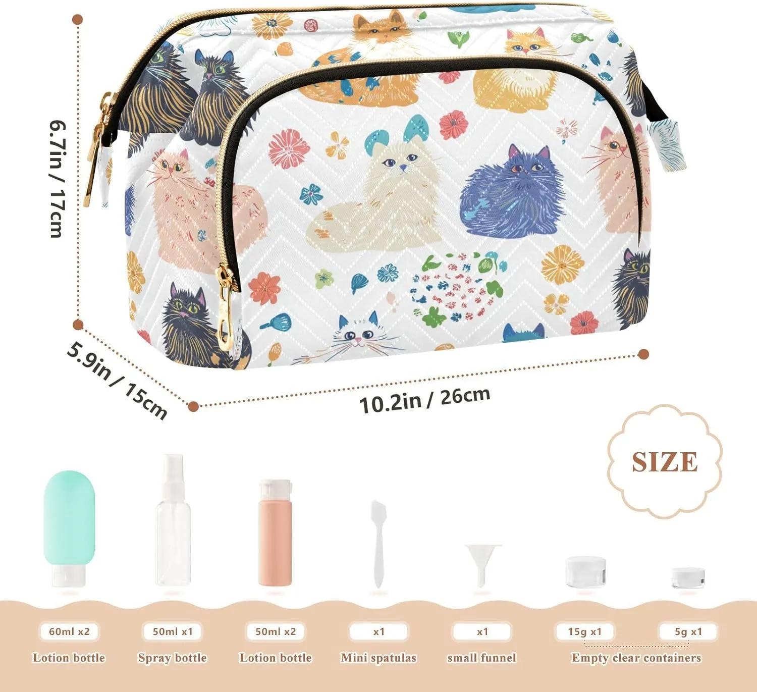 KLL Beauty Himalayancats White Makeup Bags Zipper Make Up Bags Cosmetic Bags For Purse for Makeup Organizer