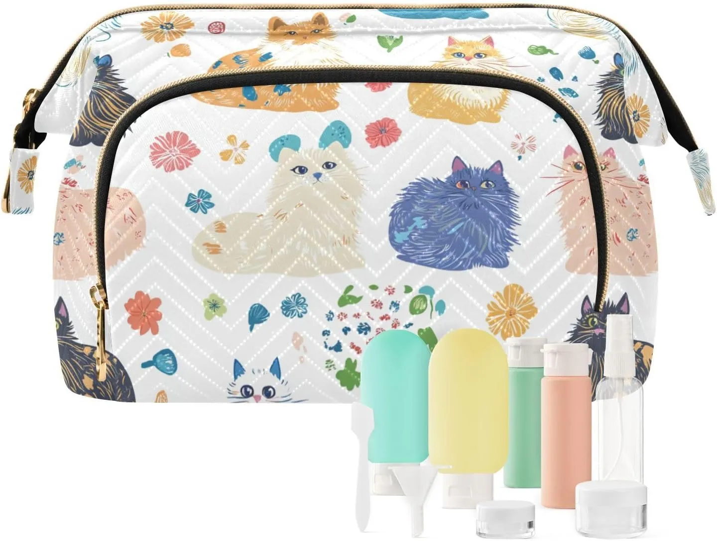 KLL Beauty Himalayancats White Makeup Bags Zipper Make Up Bags Cosmetic Bags For Purse for Makeup Organizer
