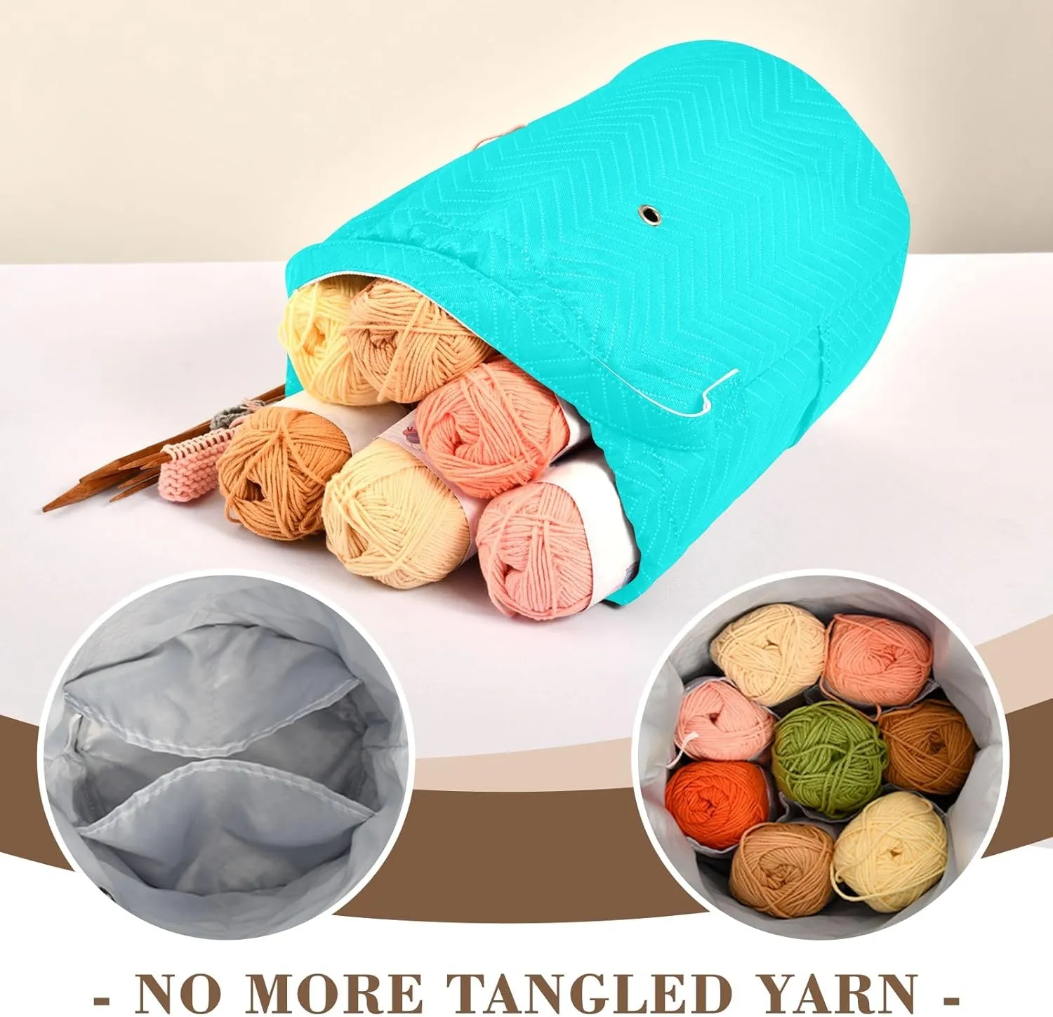 Knitting Bag Cyan Aqua Drawstring Yarn Storage Bags Yarn Holder for Crochet Accessories, Knitting Needles